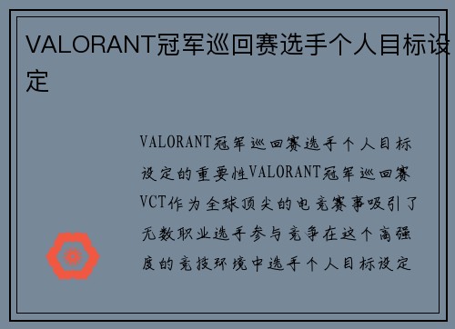 VALORANT冠军巡回赛选手个人目标设定
