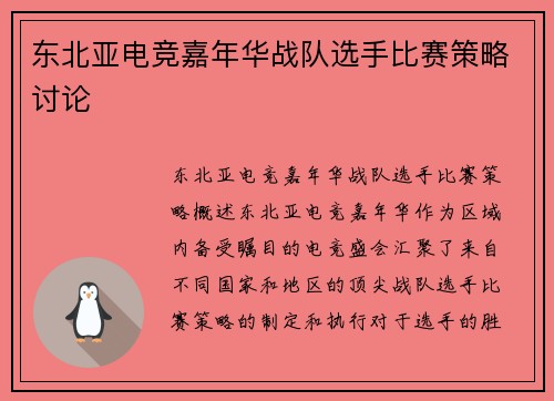 东北亚电竞嘉年华战队选手比赛策略讨论
